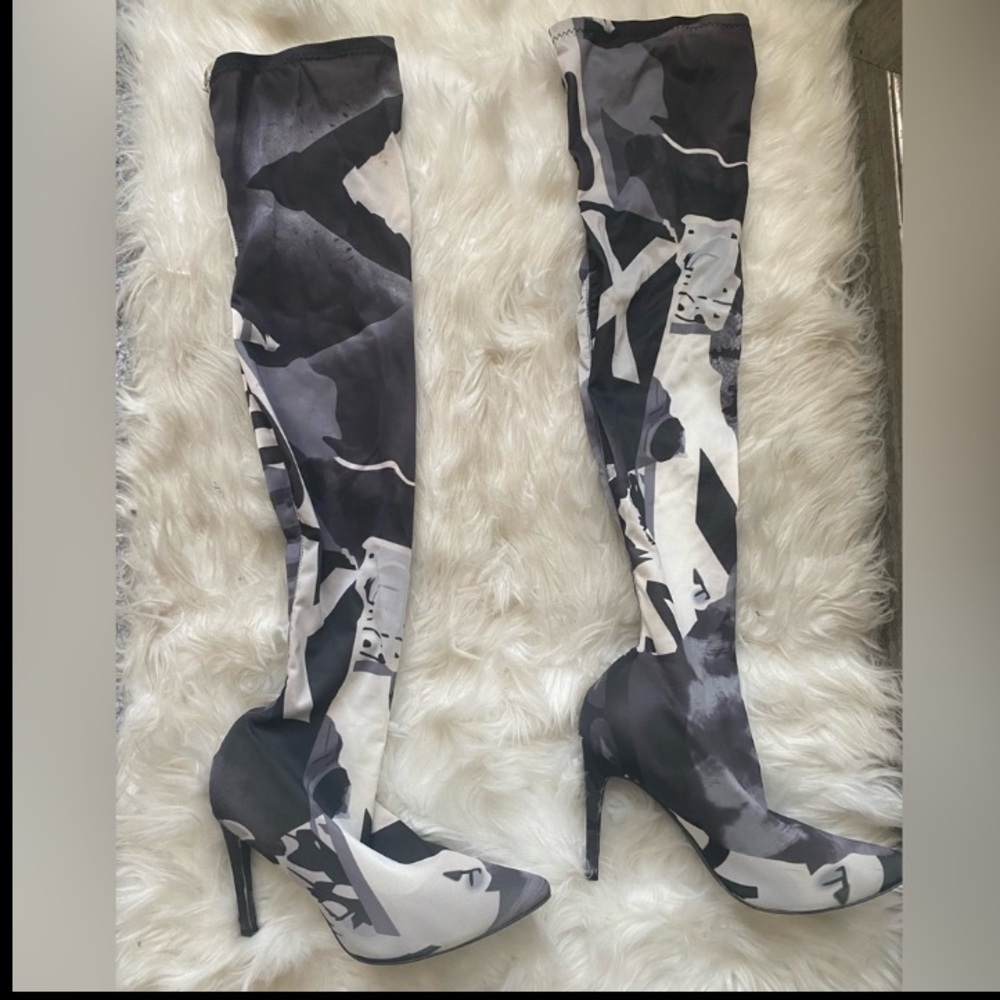 Stylish Black and White Over-the-Knee Boots